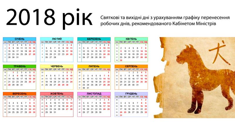 Выходные дни 2018 года: Кабмин утвердил перенос рабочих дней в Украине