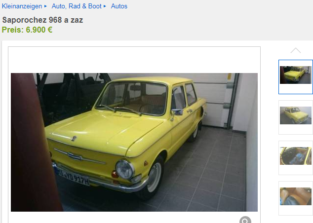В Германии ЗАЗ-968 продается за 6,9€ тысяч