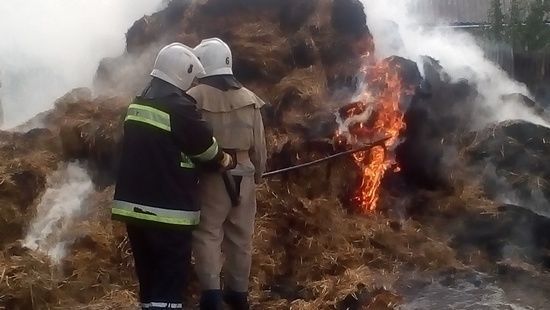 В частном дворе Запорожской области загорелось 20 тонн соломы и грузовик: спасатели около двух часов тушили пожар