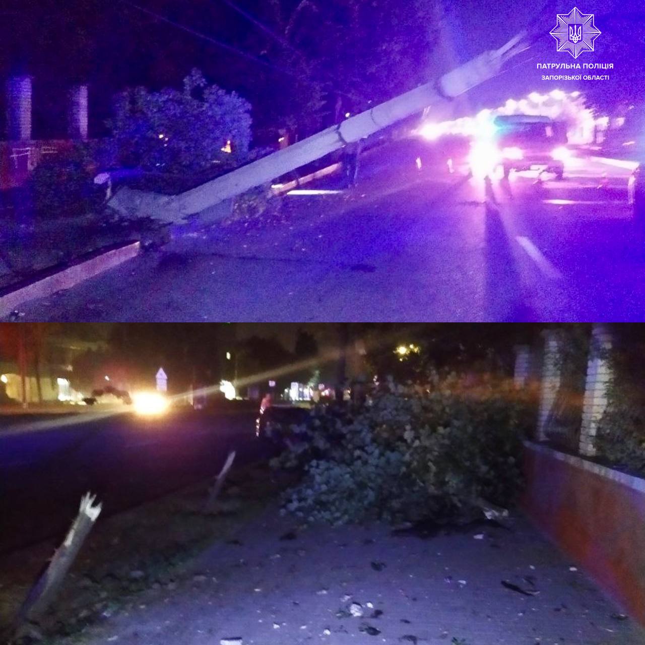 В Запорожье на проспекте авто врезалось в деревья и в столб: трое пострадавших (ФОТО)