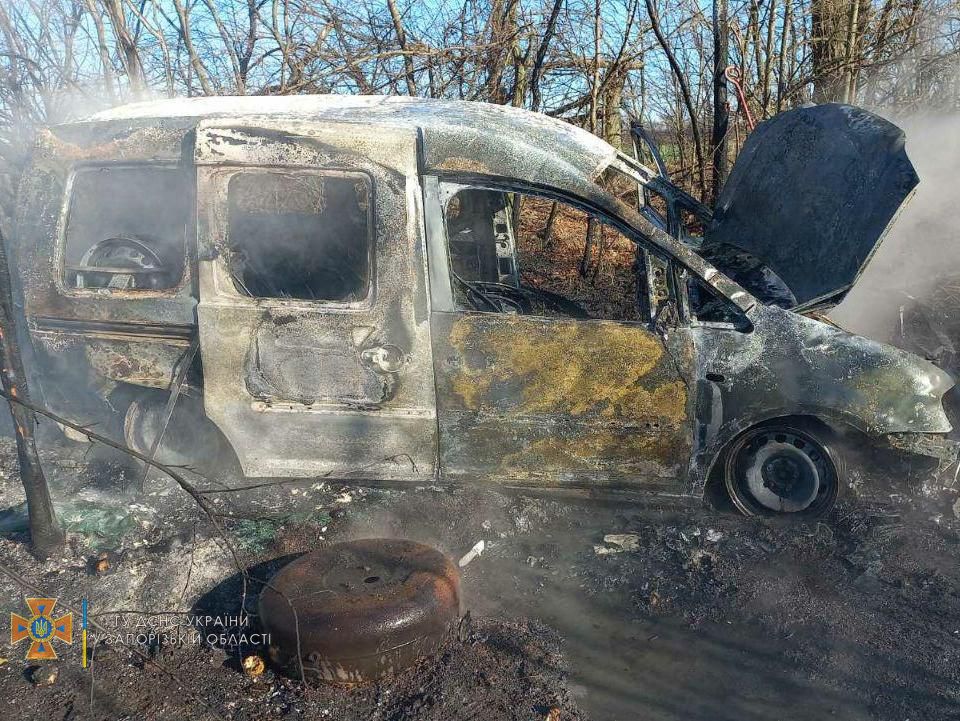 В Запорожской области автомобиль съехал в кювет и загорелся (ФОТО)