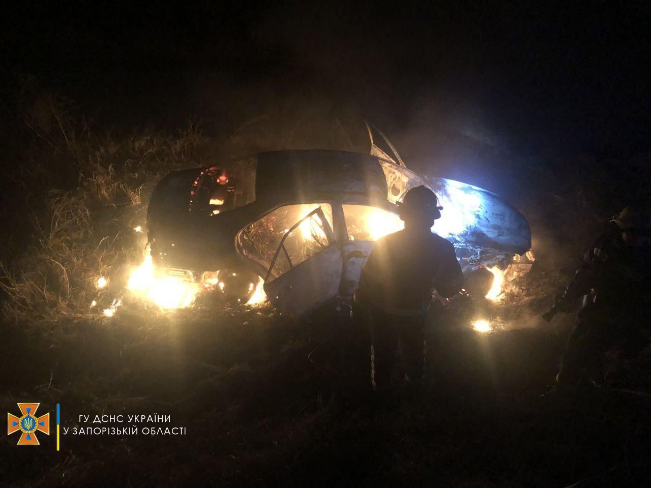 В Запорожской области в результате ДТП автомобиль съехал в кювет и загорелся (ФОТО)